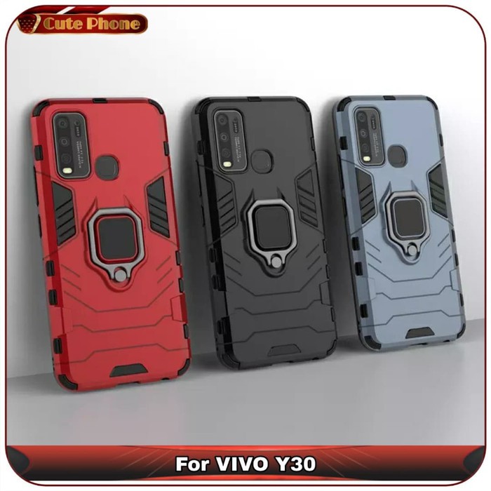 Casing Hard Soft Case VIVO Y30 Y 30 Ironman Armor i Ring iRing