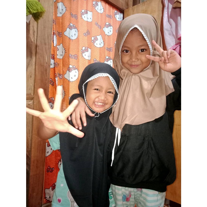 Bergo anak mariyam renda jersey size M/Jilbab mariyam anak jersey renda 2-5 th