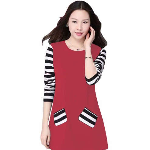 Fifi FASHION Blus Lengan Panjang Wanita Gaya Korea Kombinasi Salur - Audrey