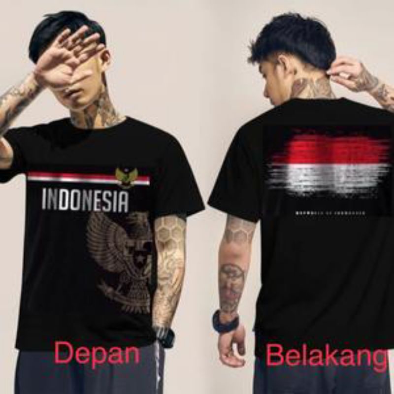 Kaos polos logo bendera merah putih / Kaos bahan katun gambar bendera / kaos distro motif garuda ind