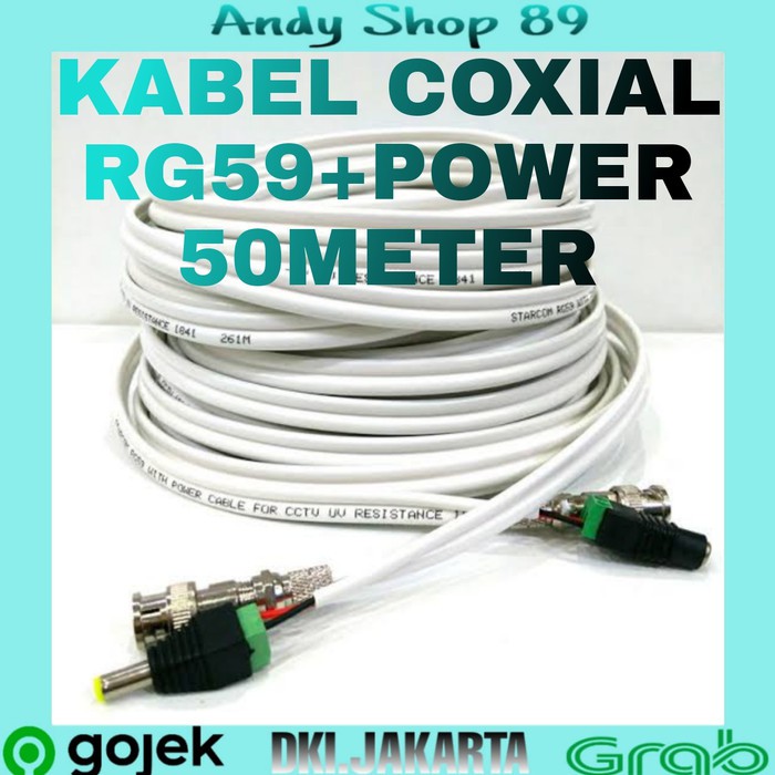 KABEL COXIAL INFINITY RG59+POWER 50 METER + PLUS BNC DRAT DAN JACK DC