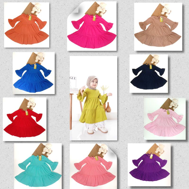 Dress Anak PerempuanTunik Lengan Panjang Balon Premium Usia 1 2 3 4 5 Tahun