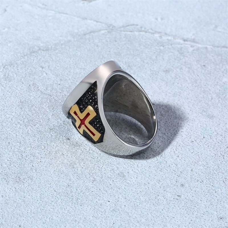 Men's Silver and Black Sword Knights Templar Cross Crown York Rite Signet Ring In Stainless Steel Jewelry Size 7-14