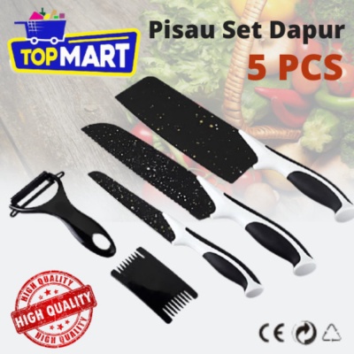 Set Pisau Dapur isi 5pcs Hitam  Pisau set 5 pcs Pisau Dapur  Peeler Limited