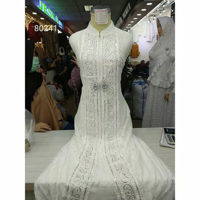 BAJU GAMIS WANITA TERBARU PUTIH LEBARAN UMROH HAJI   Putih  M