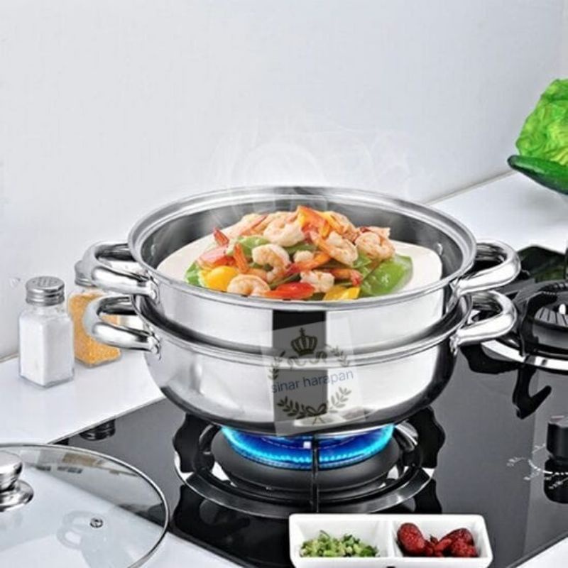 Panci Kukus Kukusan 28cm Double Stainless Steel Steamer Pan Dandang Hotpot