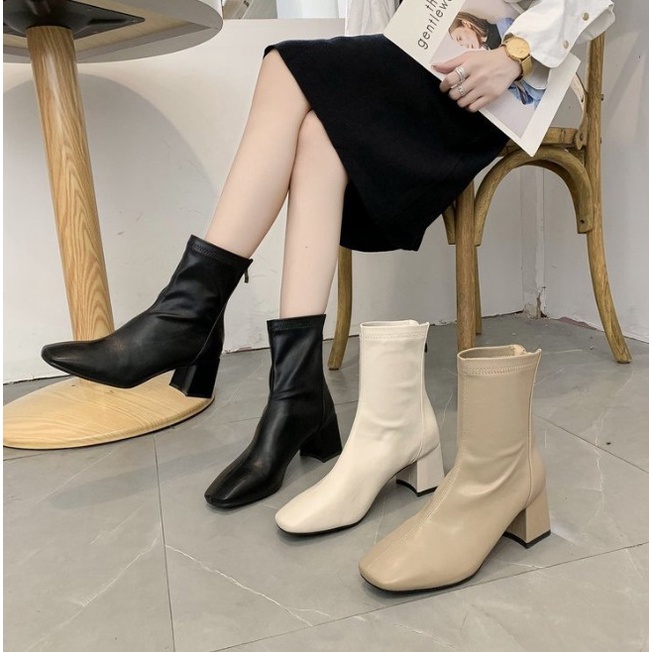 IMPORT WOMAN ANKLE BOOTS WINTER AUTUMN FASHION SHOES SEPATU BOOTS WANITA HAK TINGGI KOREAN STYLE