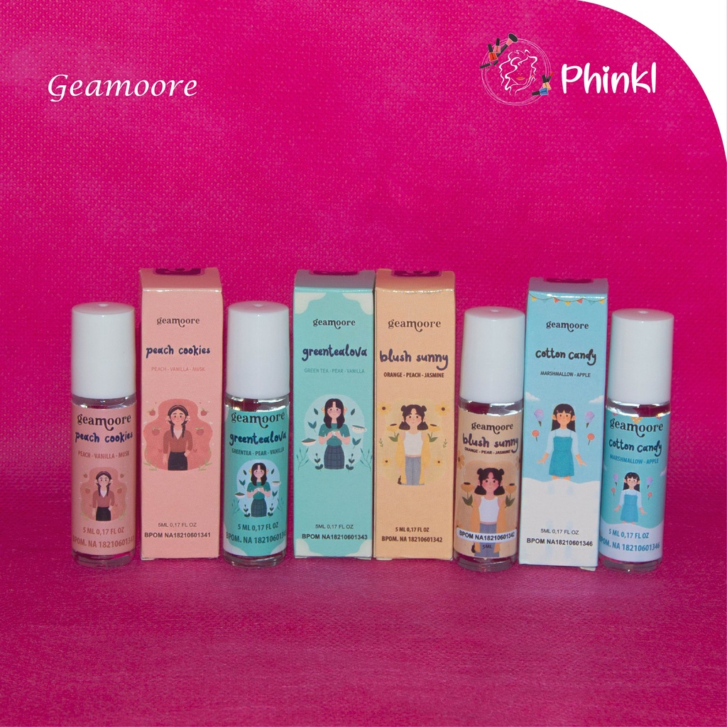 `ღ´ PHINKL `ღ´ Geamoore addicted roll on 5ml harum oles (flamingo , green tea , cotton candy , blush sunny)