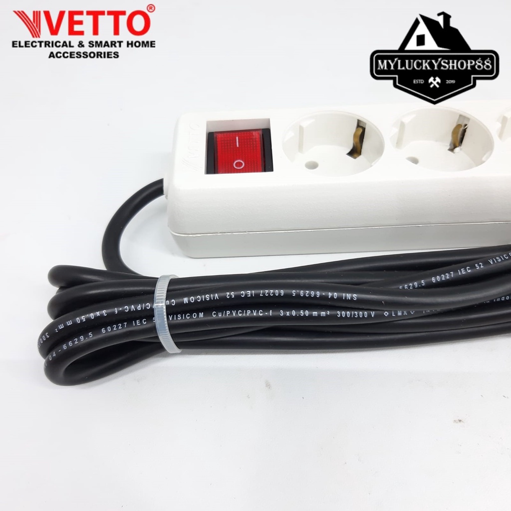 Vetto Stop Kontak 4 Lubang 3 Meter Full Universal SNI V8204+TB 3M