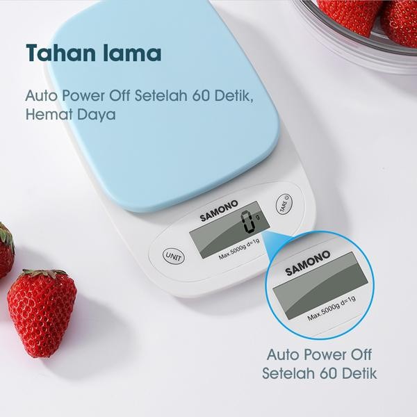 Timbangan Dapur SAMONO SW-KS01 Digital Elektrik LCD Display bahan Plastik Kualitas Premium 5KG Biru