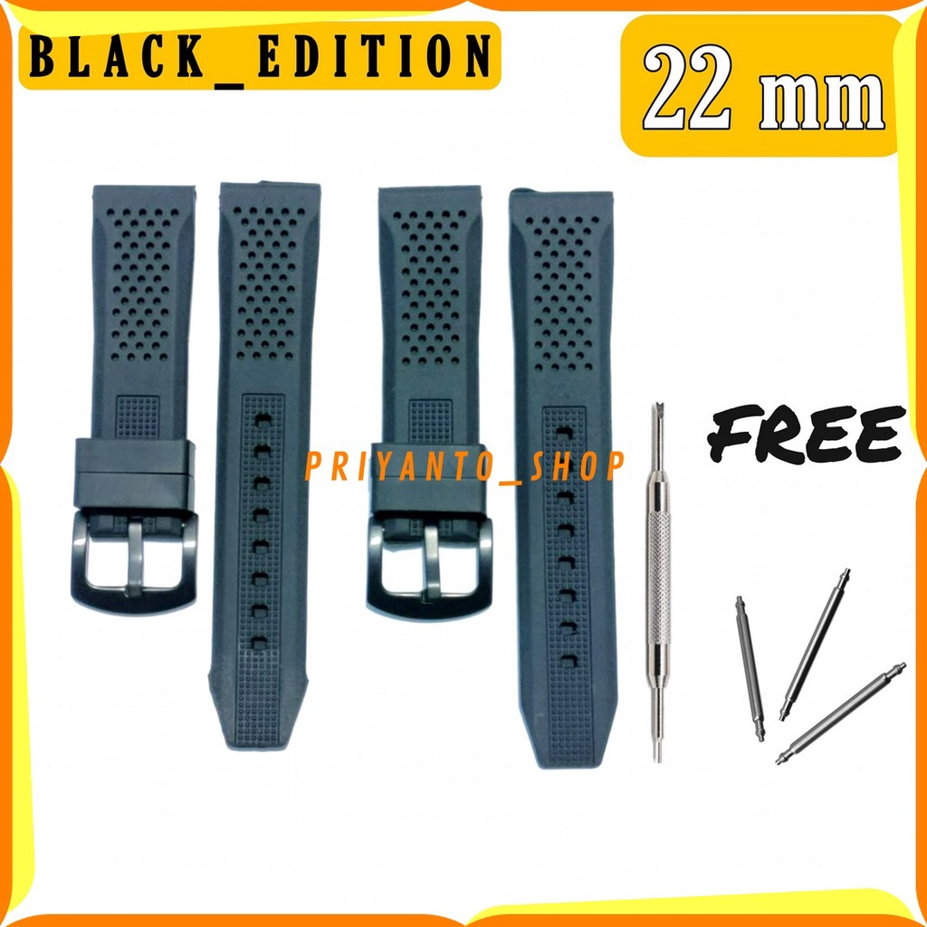 Tali Karet Jam Tangan 22mm Rubber Strap watch Texas Black Edition Free pen Remover