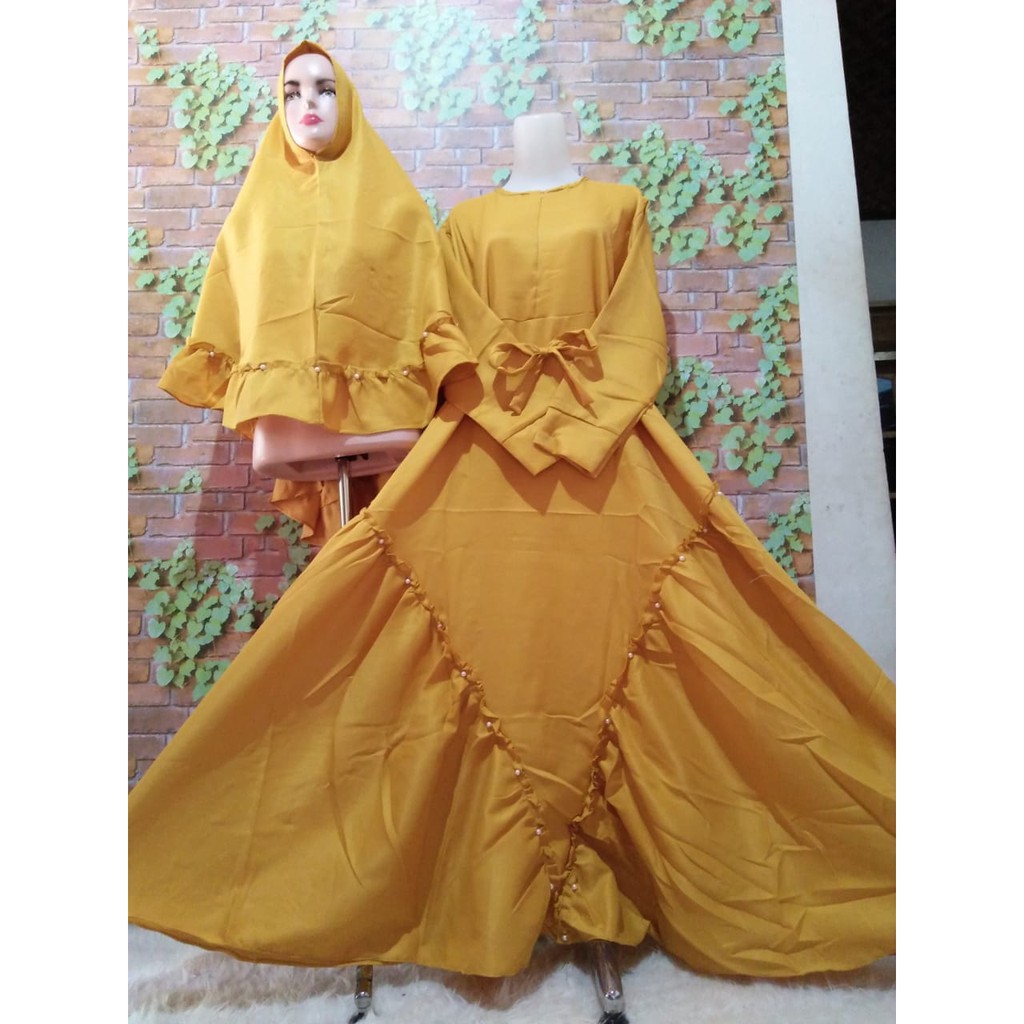 Gamis Fatimah set khimar Mosscrepe wollycrepe caltri muslimah syari