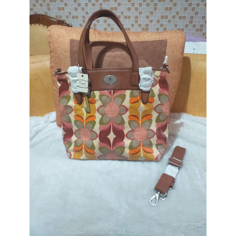 tas fossil keyper orange tote