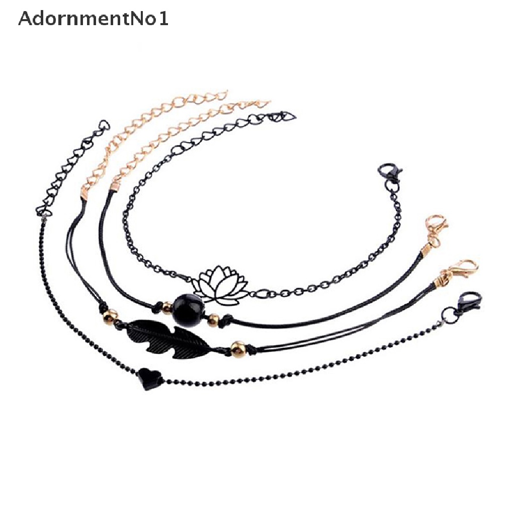 (AdornmentNo1) 4pcs / set Gelang Tangan Rantai Gaya Boho Motif Bulu / Bunga Teratai / Geometri Untuk Wanita