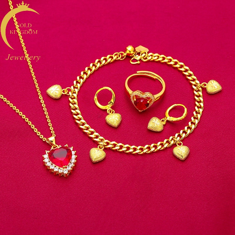 Set Kalung Anting Liontin Hati Kecil Lapis Emas Asli Kadar 375 Untuk Aksesoris Perhiasan Wanita