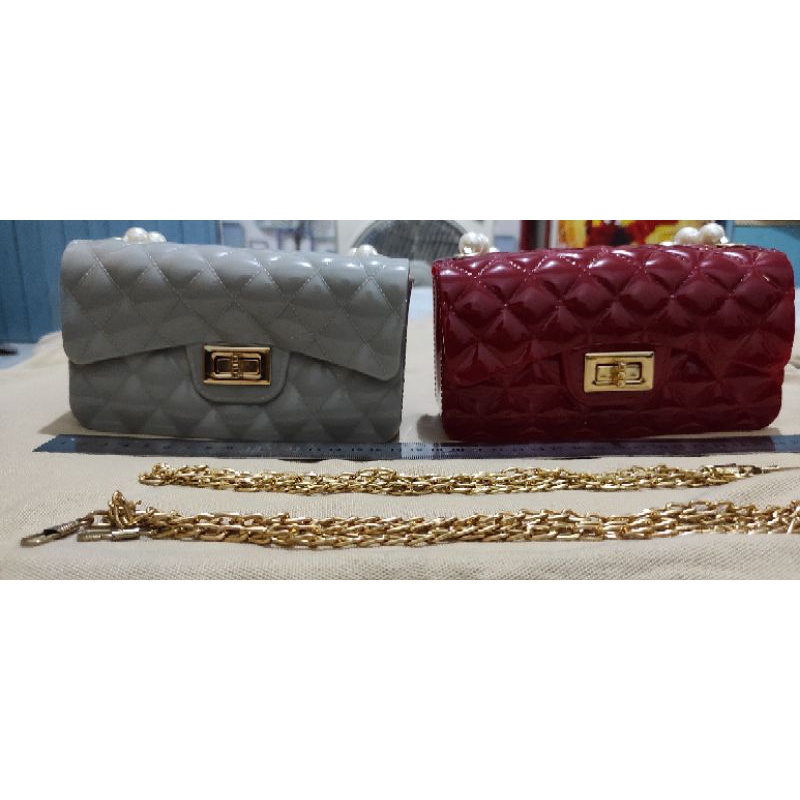 Tas Silikon Jelly Mutiara Selempang Tali Rantai
