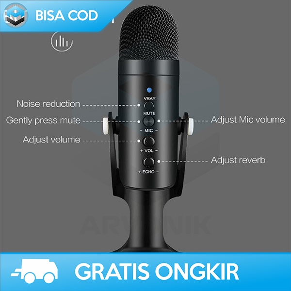 MICROPHONE KONDENSOR STAND MIC REKAMAN ICREATIVE USB TYPE C 3.5MM PLUG