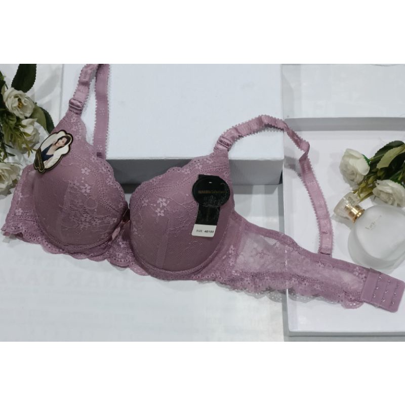 BRA WANITA JUMBO BH FASHION KAWAT BUSA TIPIS KAIT 3 Size 36-46 art 182#-Moka