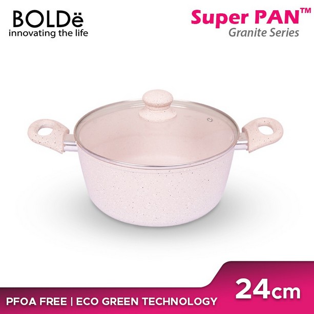 BOLDe Casserole Super PAN POT 24 cm Granite / Panci Granite Tutup Kaca Bolde
