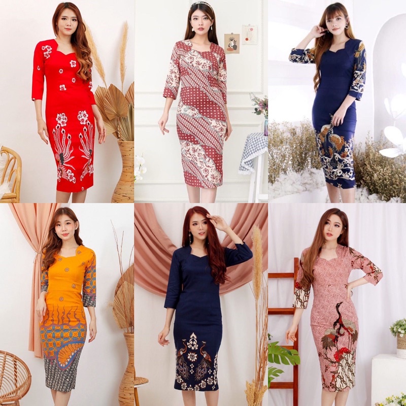 Evercloth Aira Dress Batik Wanita Dress Wanita Lengan Panjang Batik Couple Seragam /132 MIX