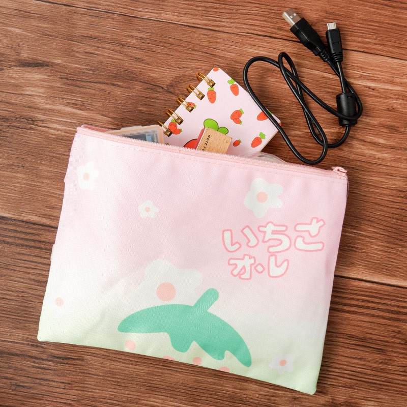 Strawberry Ichigo Canvas Tote Folder A5 Tas  Jepang  