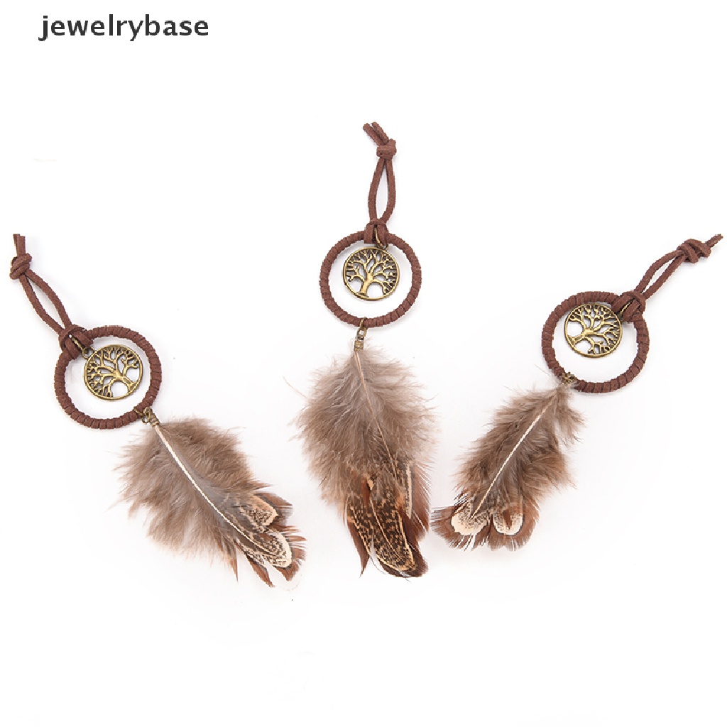 (jewelrybase) Gantungan Kunci Dream Catcher Mini Aksen Bulu Untuk Dekorasi Dinding / Mobil