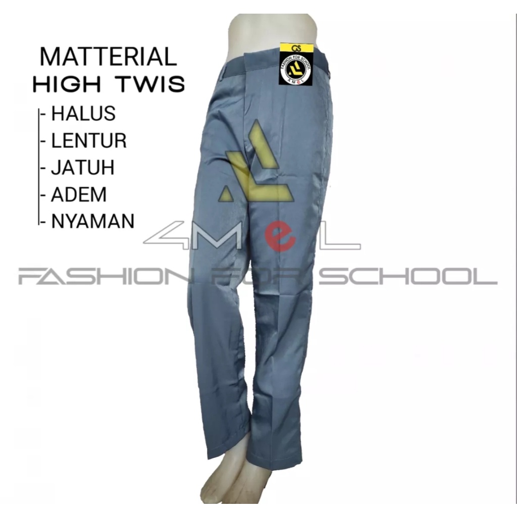 Celana Panjang SMA Standar Abu-Abu Kain High Twis/Licin Seragam Sekolah