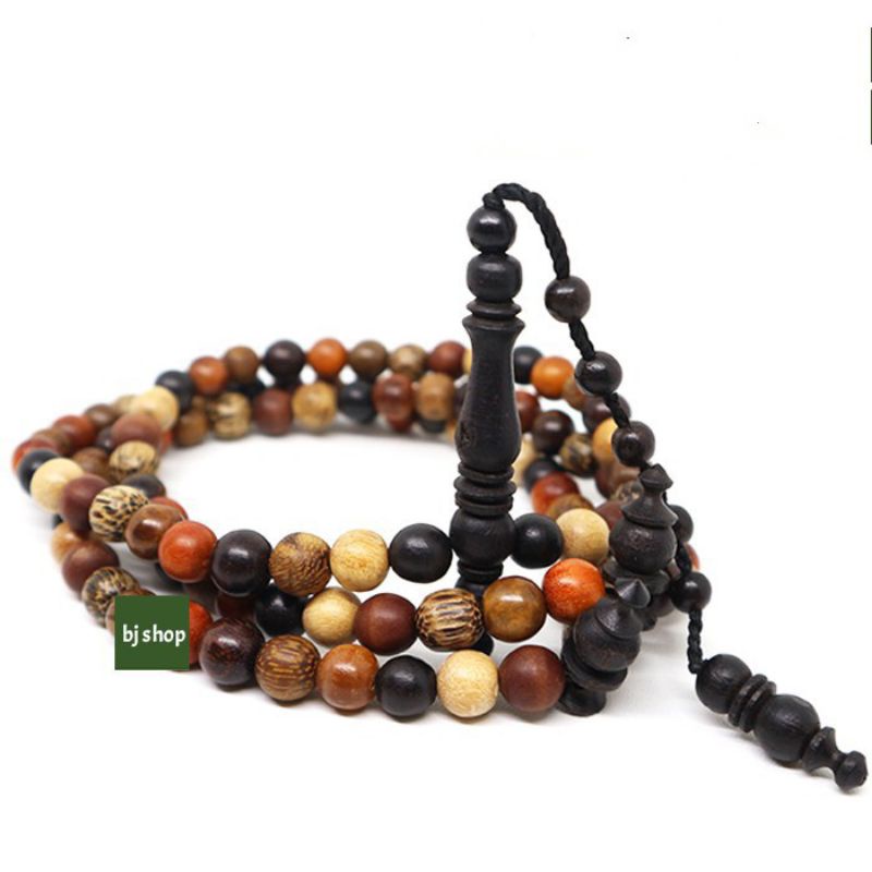 TASBIH KAYU ABUYA KOMBINASI 9 KAYU / 99 BUTIR / 8 MM / 100% ASLI