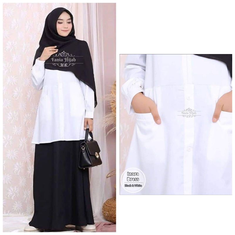 Inara Dress Gamis Dinas Hitam Putih Pemda Dinas Wanita Hitput Bahan Katun Nyaman Sergam Kantor guru 
