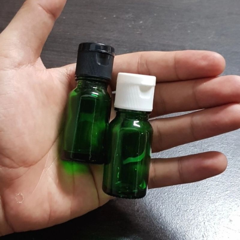 botol kaca 10ml tebal hijau tutup fliptop