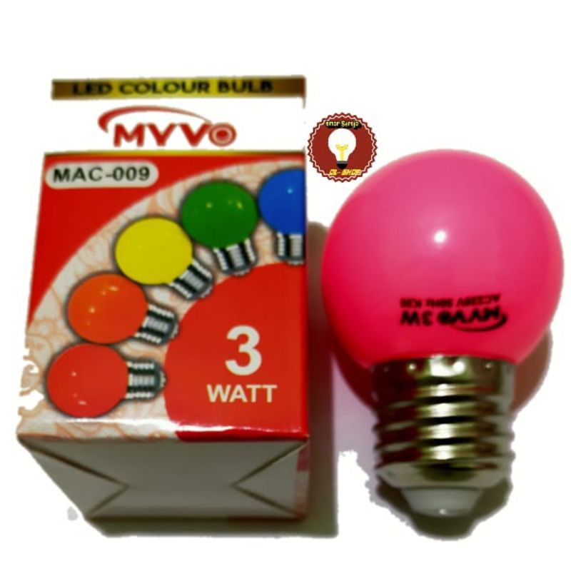 Lampu LED Warna 3 Watt / Bohlam LED MYVO Ping Pong E27