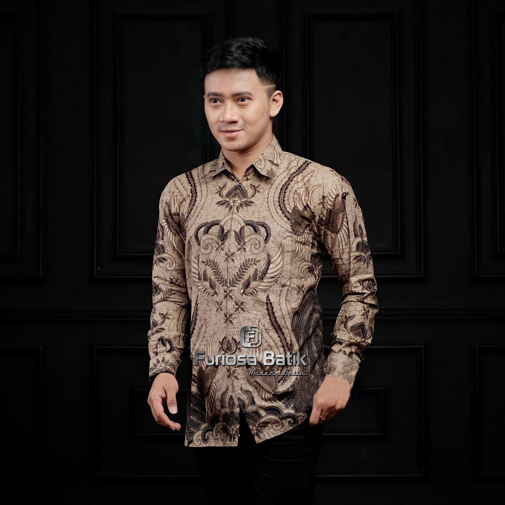 FURIOSA BATIK SONGKET BIRU KEMEJA Batik Pria Lengan Panjang ukuran M L XL XXL