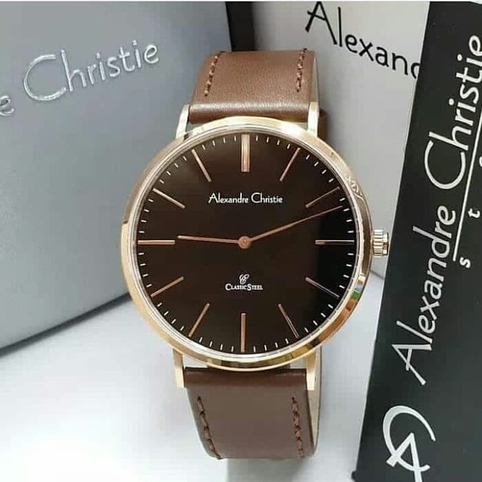 jam tangan pria alexander cristie ac8490 rose gold black brown