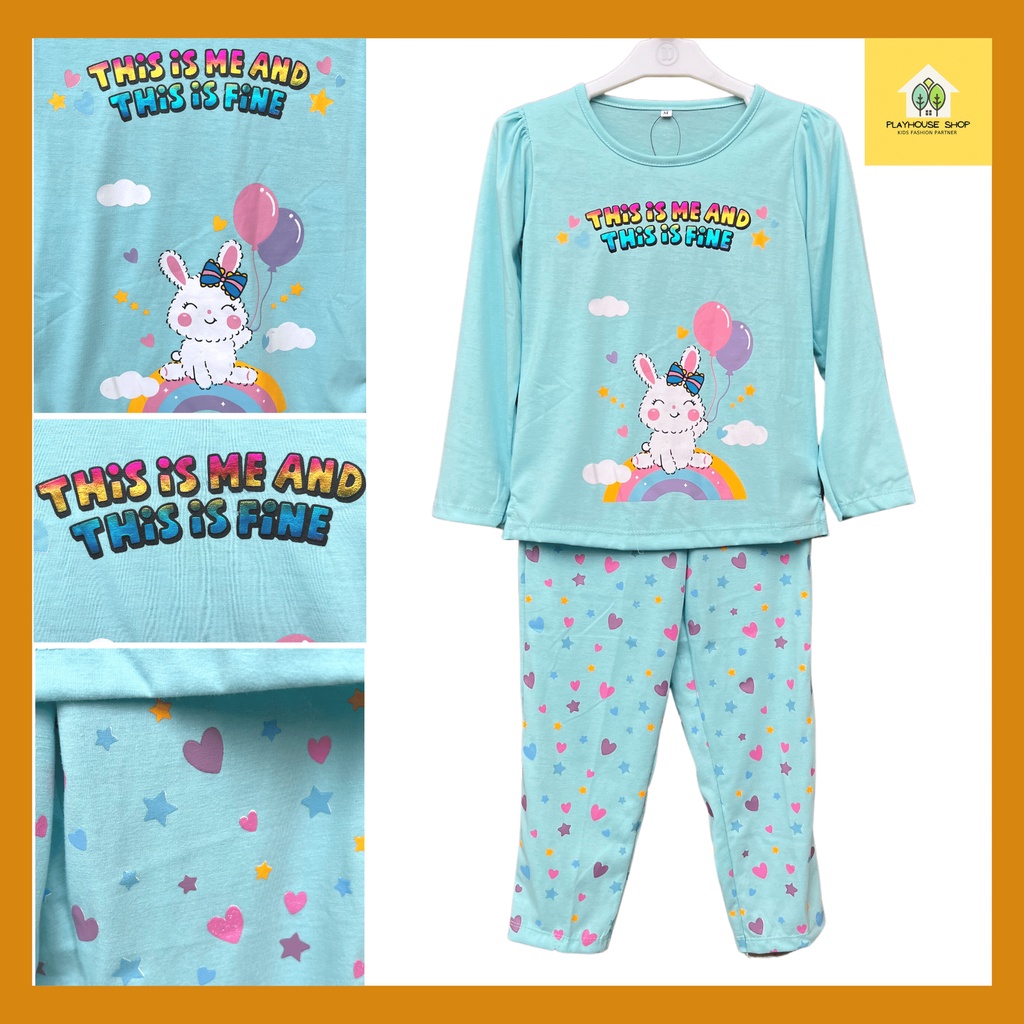 Play House - Piyama Shining Setelan Baju Tidur  Kaos Anak Perempuan Lengan Panjang Umur 3-12 Tahun