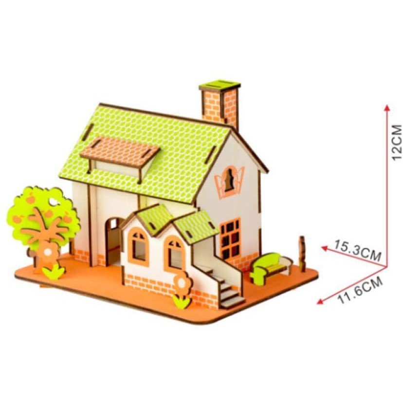 Puzzle Simulation Model - Wooden Puzzle Green Apple House - Pazel Kayu