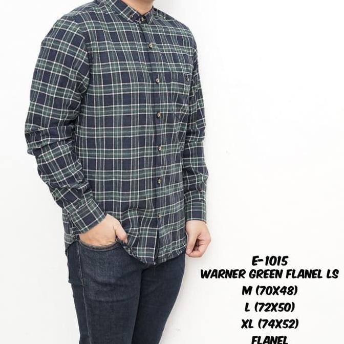 Diskon Kemeja Pria Basic Flanel Tartan Wool Lengan Panjang Abu-Abu Hitam - Abu-Abu, M Terbaru