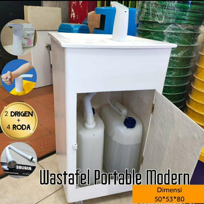 T.Lillie - Washtafel Portable Fiberglass Lengkap Dengan Kran Sensor Tanpa Sentuh - Kran Manual