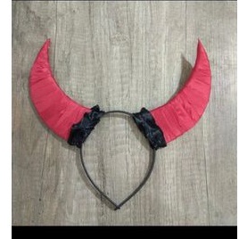 bando tanduk merah devil gepeng kaku