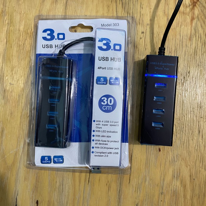 USB 3.0 HUB 4 Port High Speed Adapter 5Gbps With Led Kabel 30cm Model 303