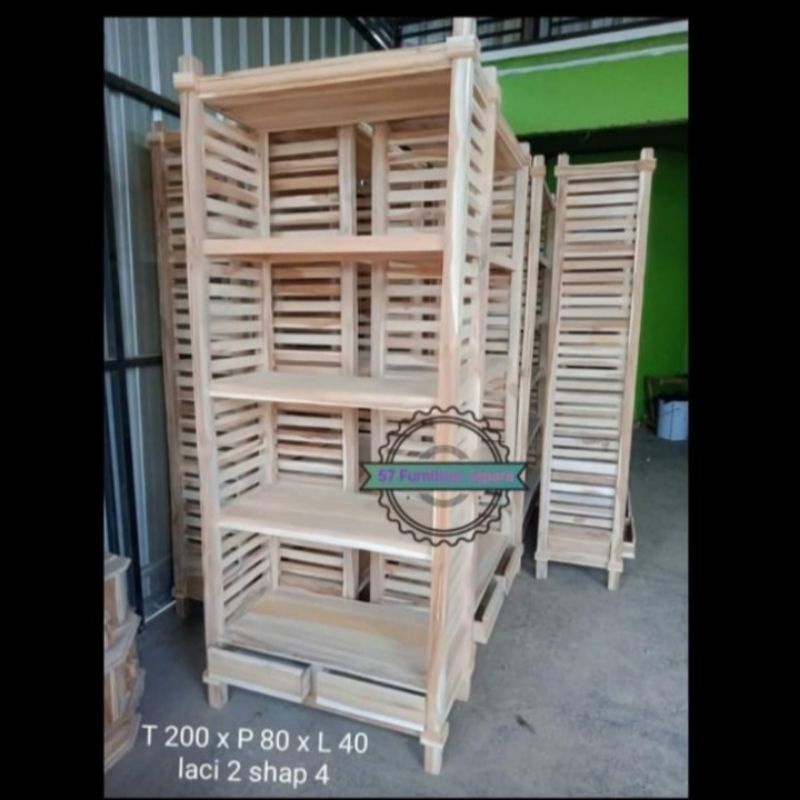 Rak untuk buku kayu jati mentahan - Lemari tempat boneka/tas