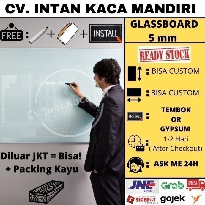 

---Terbartu--- Glassboard 120x210 - Papan Tulis Kaca / Glass Board Termurah 120 x 210