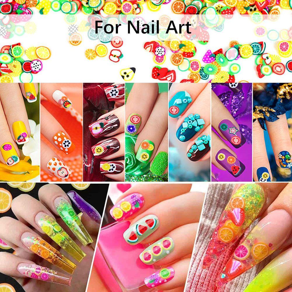 Needway 3D Clay Buah Irisan Lemon Kecil Wanita Polymer Clay Manicure Decor Alpukat Perhiasan Kuku Sliders