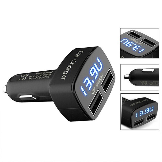 [Z002] 4in1 Dual Car Charger Voltmeter LED Mobil 3.1 A