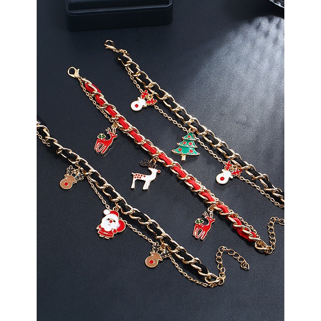 LRC Gelang Tangan Fashion Red Elk Suede Chain Santa Claus Elk Bracelet D22123