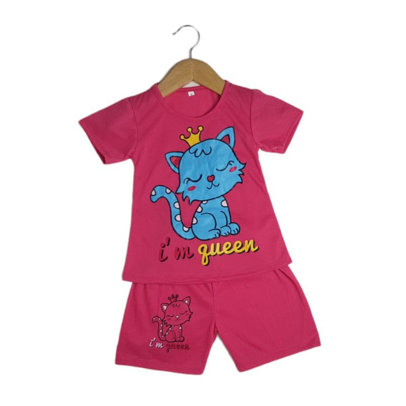 SETELAN SIKUNING PAKAIAN BAJU ANAK PEREMPUAN 2-7 TAHUN MOTIF CAT SIBIRU IM QUEEN