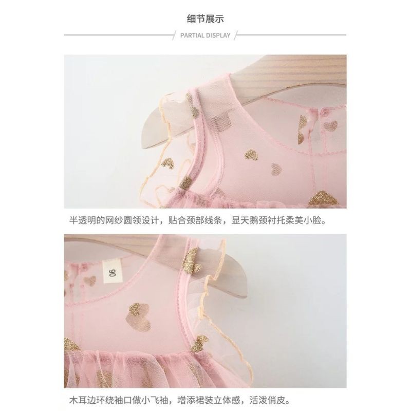golden heart tutu dress / dress princess anak bayi / gaun pesta baby tile tule pink biru putih-3