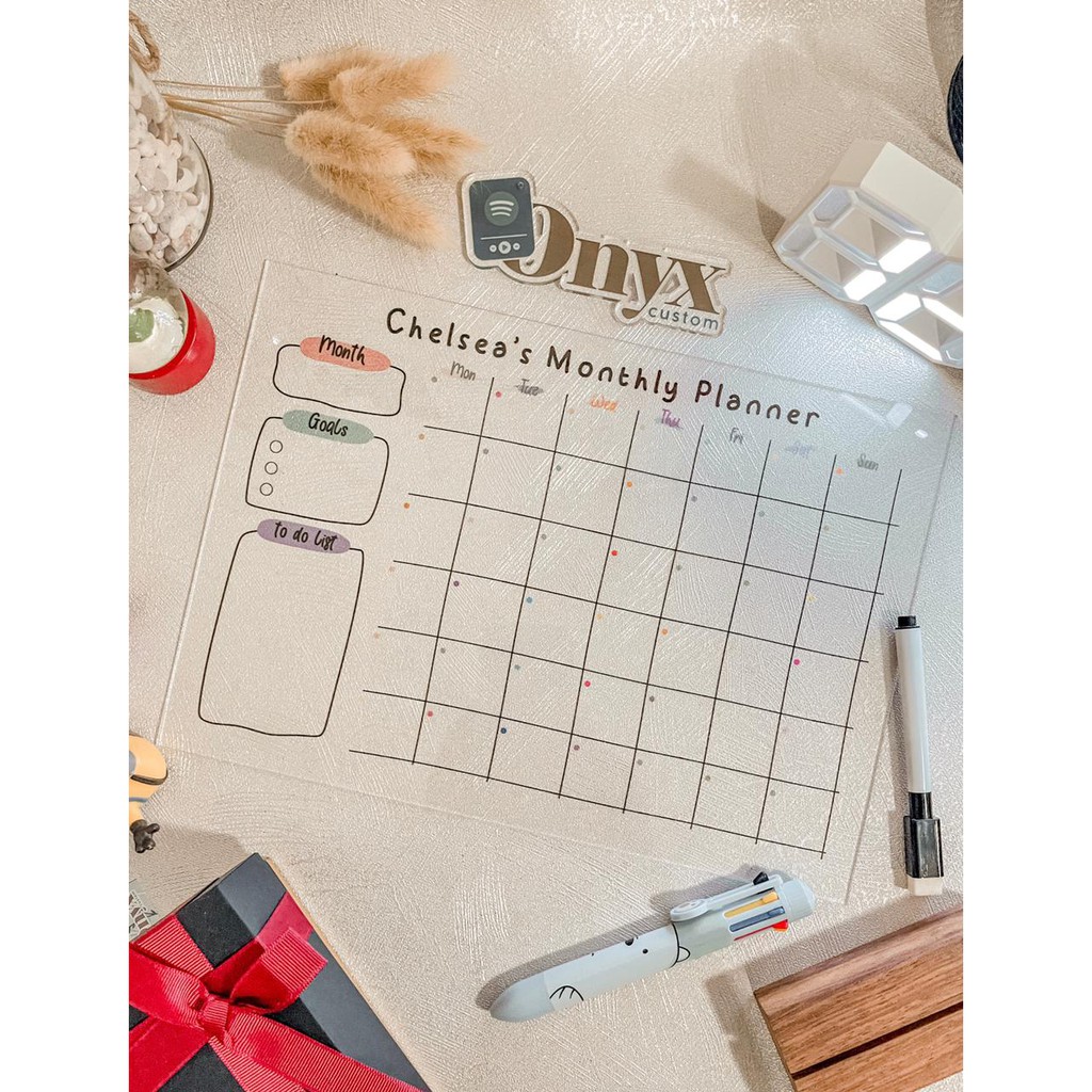 1-2 HARI JADI - UV Print Acrylic Planner Weekly Monthly (bisa custom nama)