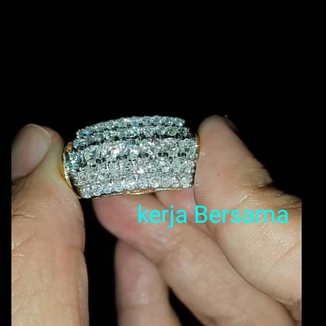 cincin wanita berlian eropa motif tangga berlian berkilau