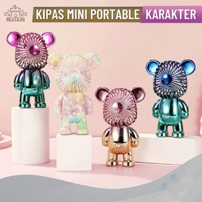 MF7 - Kipas Angin Bearbrick Mini Portable Lucu Charger Fan 3 Speed