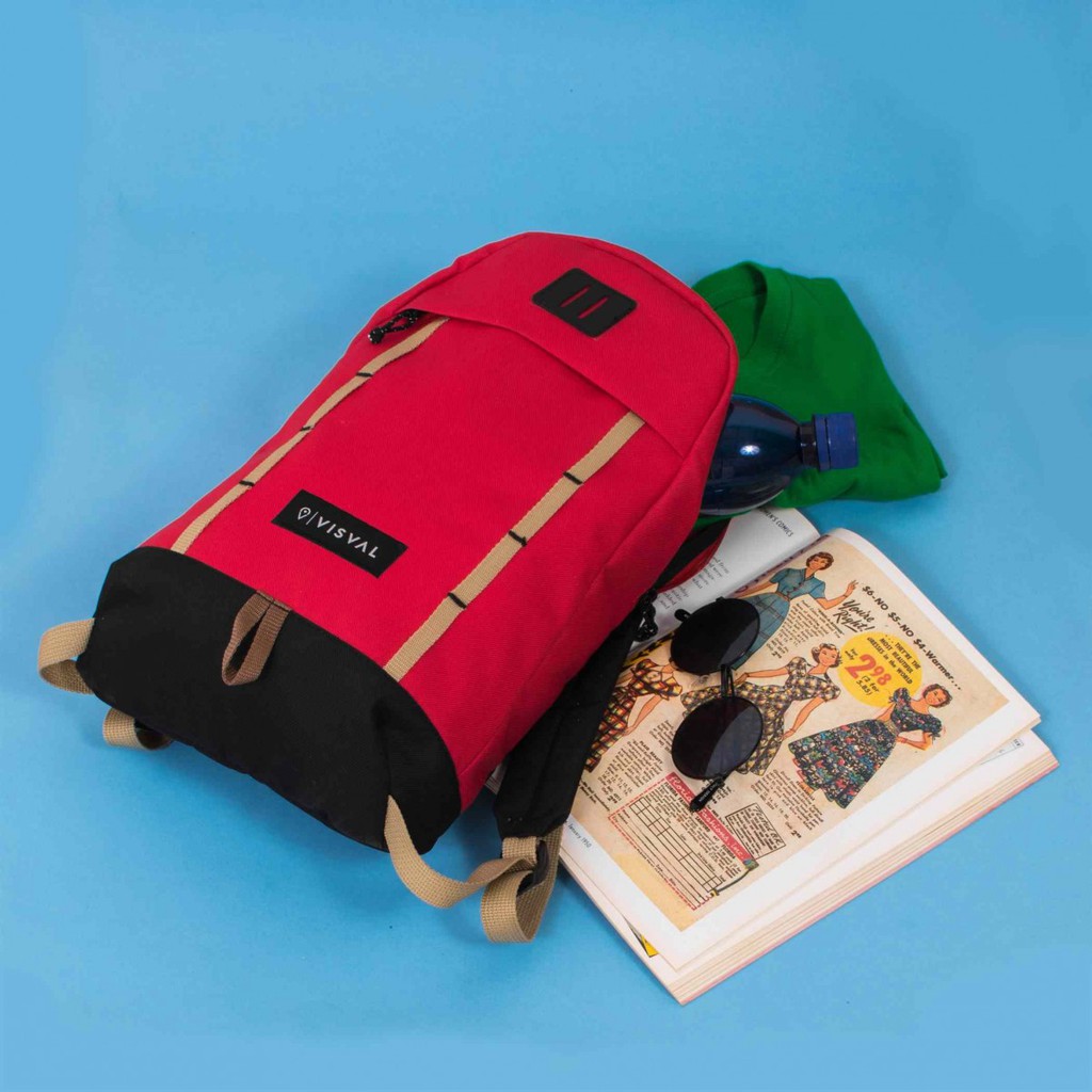 Tas Ransel Backpack VISVAL RIDLEY Minimalis Pria Wanita Cowok Cewek Unisex Murah Red Merah ORIGINAL